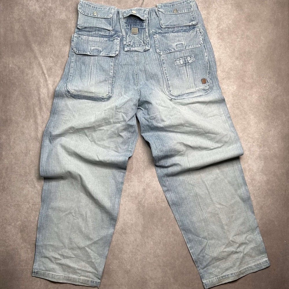 OMAVI Jeans Mens 40x34 Y2K Blue Denim Jeans Deluxe Den Em Jenz 5 Back Pockets